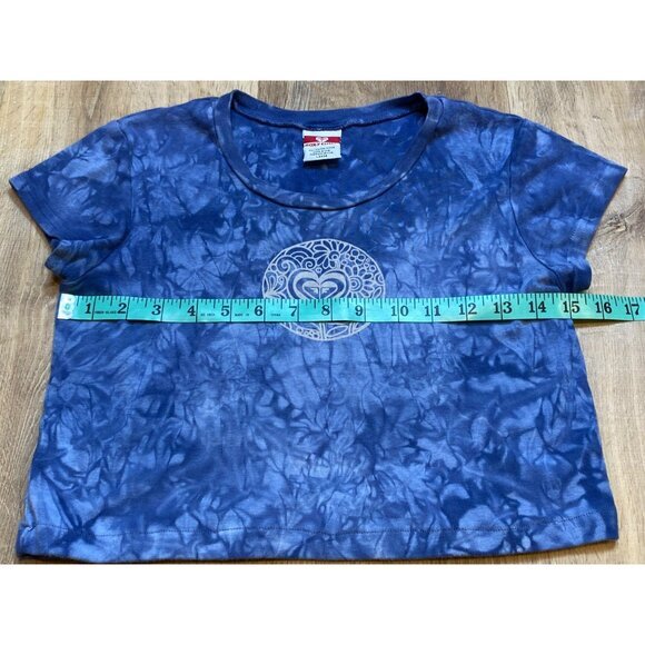 Y2K Roxy Girl Blue Tie-Dye Baby Tee Cropped USA Large - Picture 5 of 6